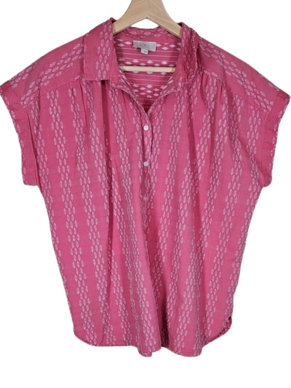 LOFT Outlet Diamond Print Popover Blouse L Dolman Sleeve Boho Casual Preppy